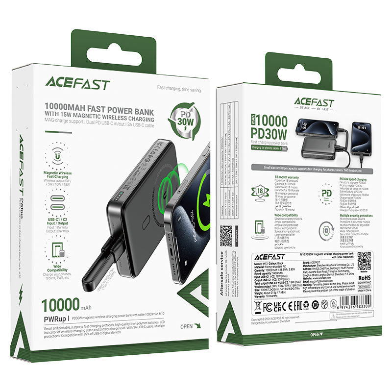 شاحن متنقل باور بانك لاسلكي أسيفاست 10000 مللي امبير Acefast M6 Fast Wireless Power Bank